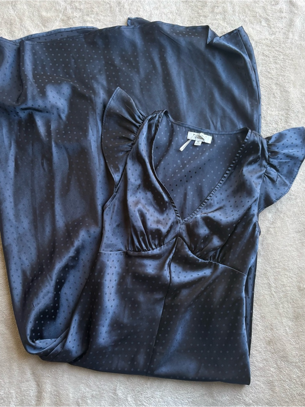 Old Navy Black Satin V-Neck Polka Dot Flutter Sleeve Camisole